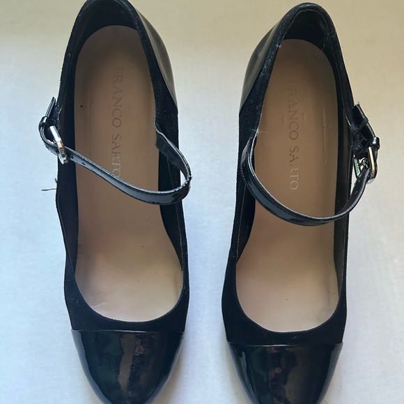 Franco Sarto Black Patent Leather and Suede Mary Jane Heels Women’s Size 8 - Picture 2 of 6